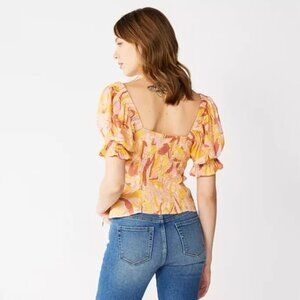 NWT Nine West Womens Twist Front Puff Sleeve Floral Top Size Large